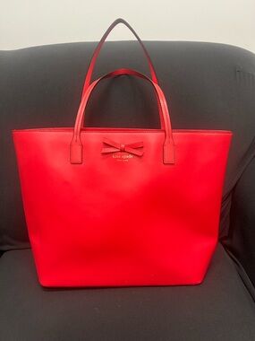 kate spade Red Leather Tote with Signature Bow